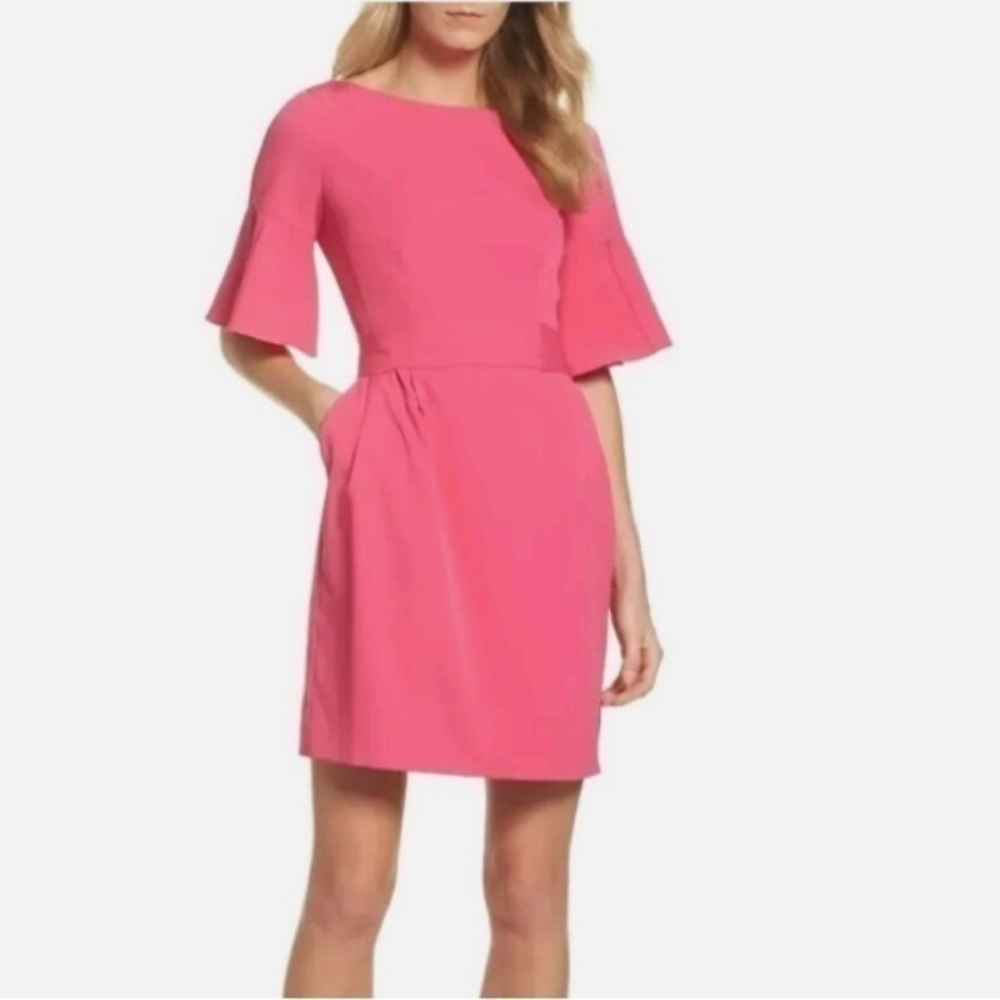 Eliza J Bell Sleeve Sheath Dress - Hot Pink